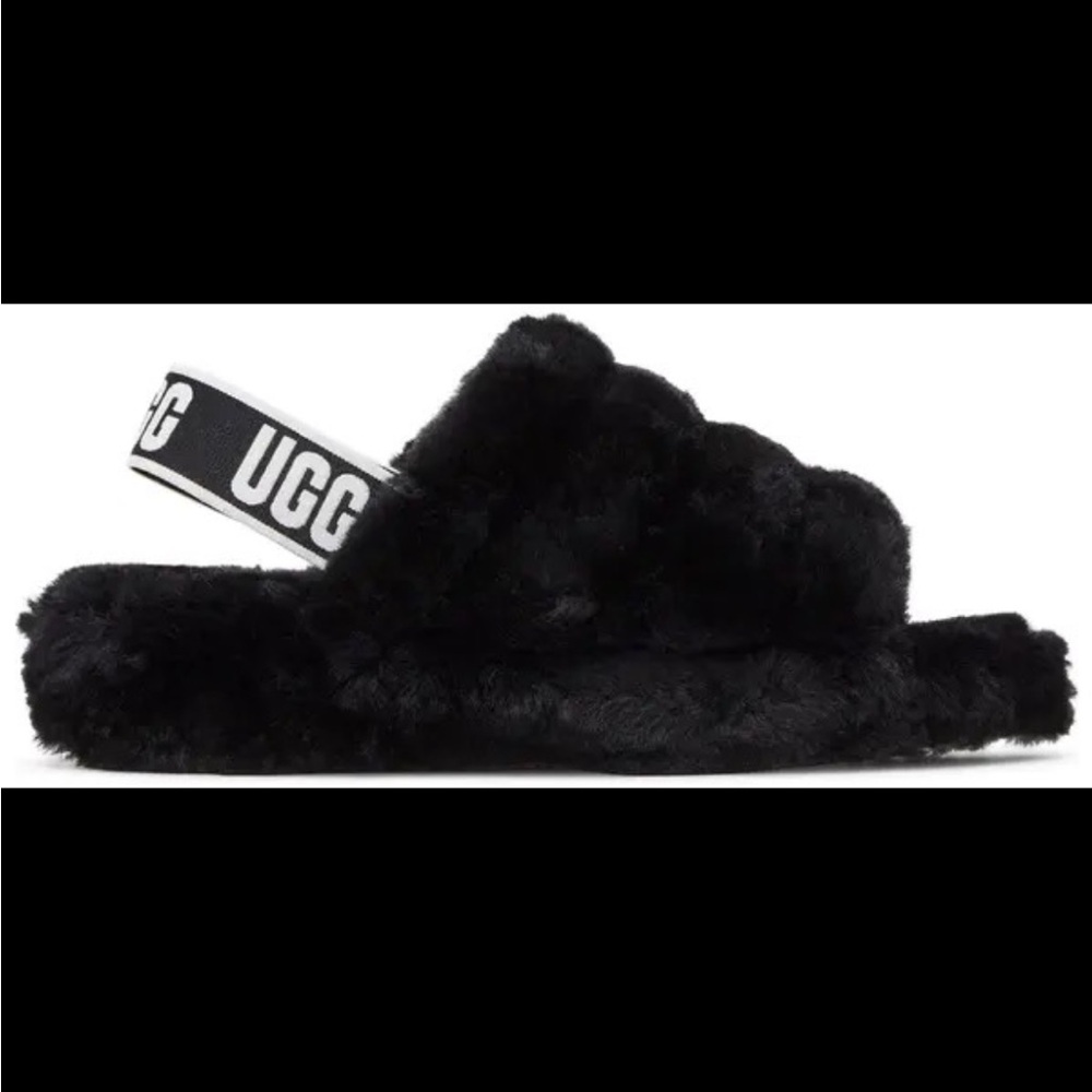 UGG Black Fluffy Slide Sandals